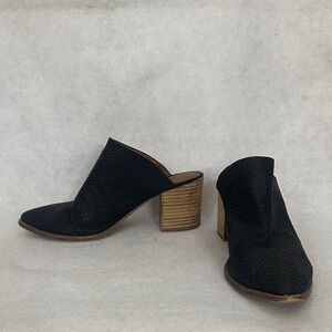 Report Black Faux Snakeskin Mules with Tan Heel